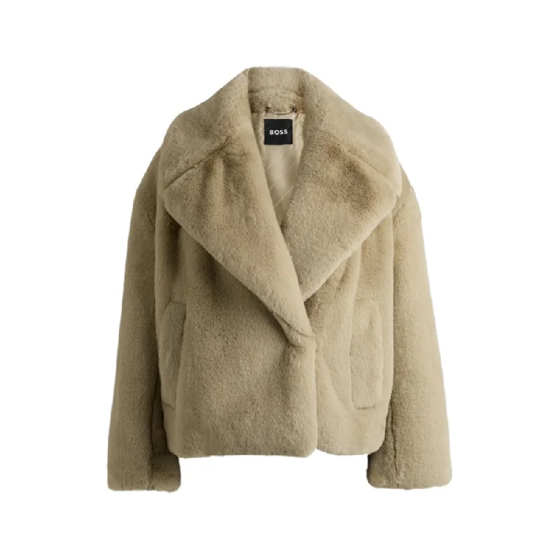 Cropped coat in plush teddy fabric