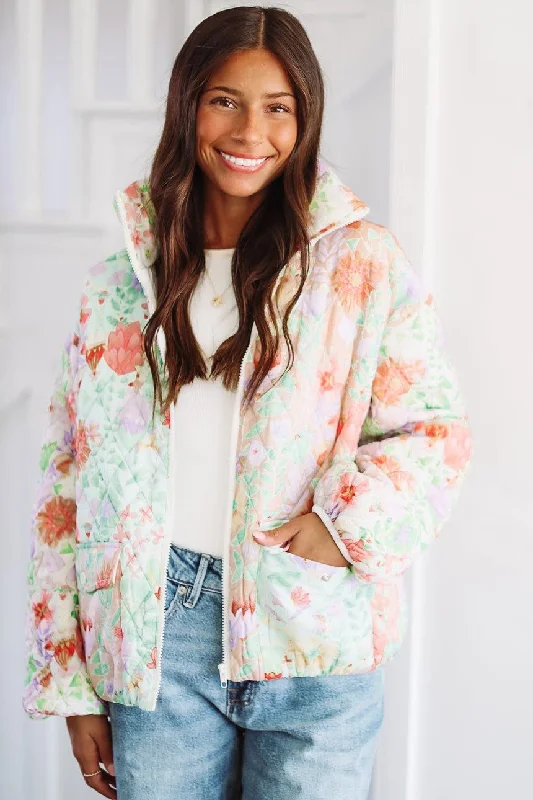 Garden Dream Quilted Jacket - Green, Purple and Pink