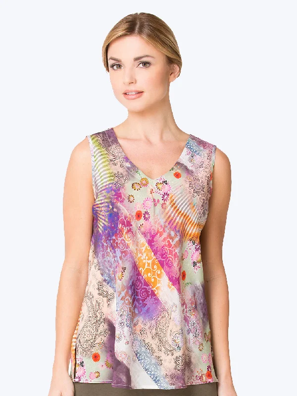 “Cecilia” Print Washable Silk Erika Bias Tank