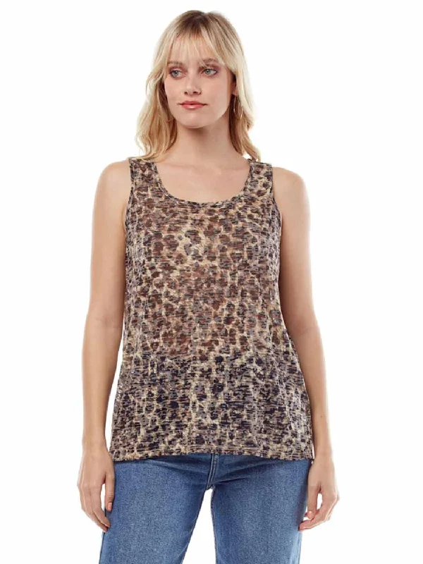 "Kitty" Printed Knit "Burnout" Crop Tank