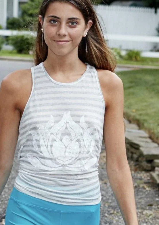 White Lotus Natural Grey Stripe Racerback Tank