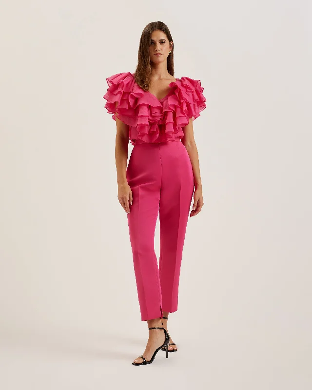 Akenit Satin Tapered Tailored Trouser Fuchsia