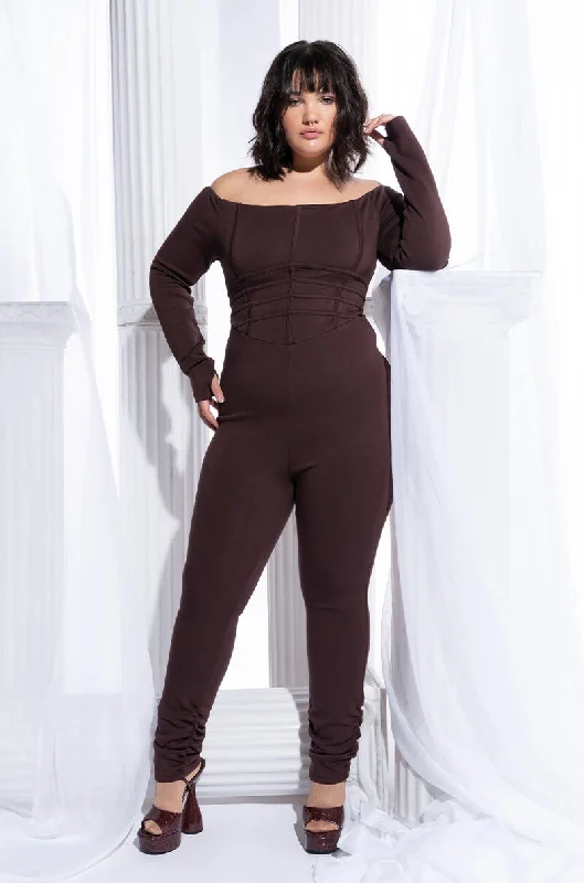 PLUS PATCH ME THROUGH STRETCH CORSET SEAM JUMPSUIT